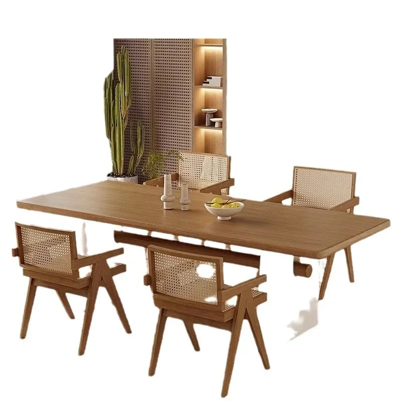 Wabi Sandy wind solid wood dining table and chairs, combination bed and breakfast restaurant dining table and chairs