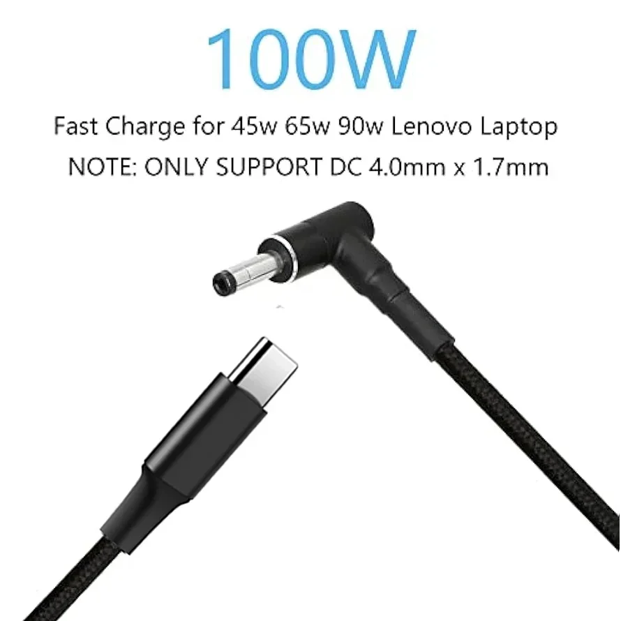 100W PD USB C to DC4.0x1.7mm Laptop Charging Cable Type C Power Supply Cord For Lenovo IdeaPad 310 320 330 330s 120s 130 510 520