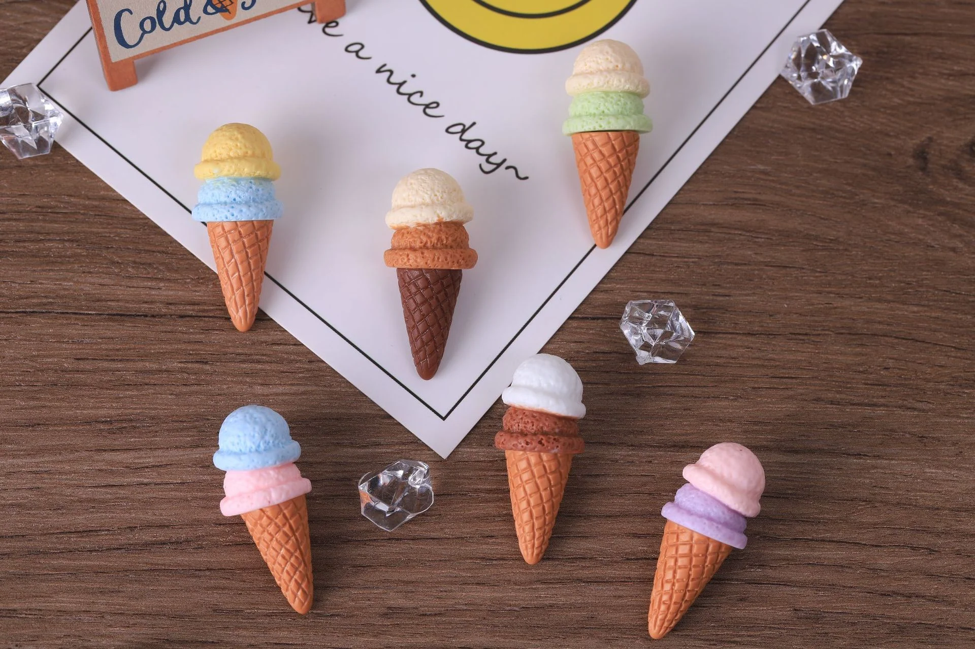 10 Stück Niedliche Doppelschichtige Dreidimensionale Eiswaffel DIY Simulations-Lebensmittel-Spielzeug Harz-Ornament – Detail 5
