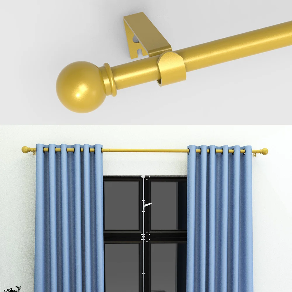 Home decoration, 0.63inch iron spliced curtain rod/Roman rod, classic curtain rod with small ball decorative ends, length 23-87inch, curtain rod bracket set can be wall-mounted or ceiling-mounted, sturdy and durable, suitable for: curtain rods/shower rods/awning rods/sheer curtain rods, suitable for installation in bedrooms, kitchens, living rooms, dining rooms, offices, dormitories, or rental apartments. Lightweight gold curtain rod