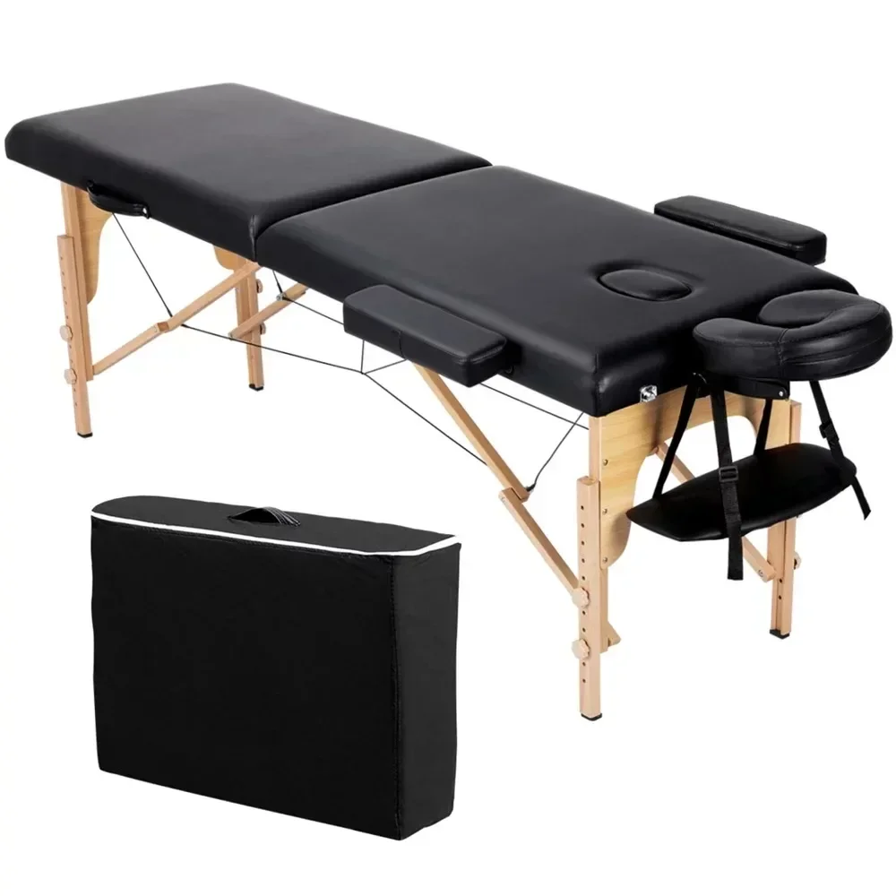 84\'\' 2 Sections Adjustable Folding Massage Bed, Black table de massage esthetique