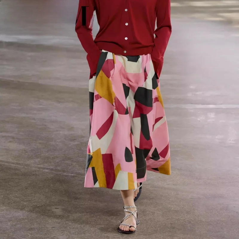 

New Summer Women's High Waist A-Line Skirt Cotton Print Gored f-length Midi Skirt Commute Sle Loose Fit Floral Pattern