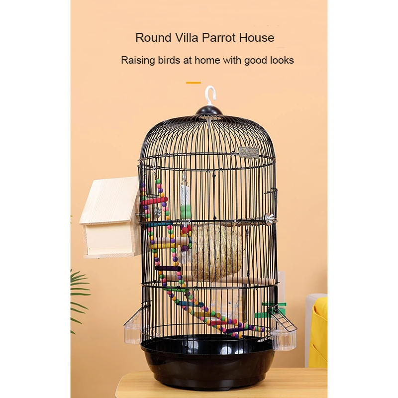 Round Large Metal Bird Cage Parrot Bird Cage Tiger Skin Xuanfeng Peony Zebra Finch Luxury Villa