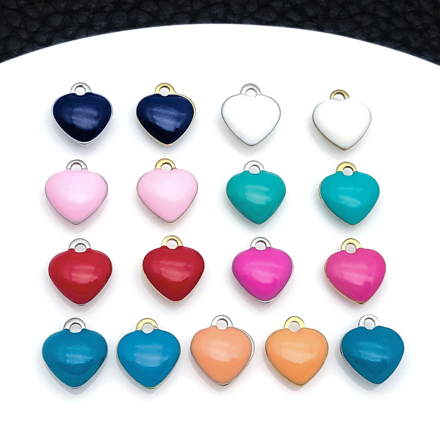 10pcs 8x9mm Gold Silvery Stainless Steel Mini Hearts Charms Enamel Pendants for Jewelry Making DIY Necklace Bracelet Earrings