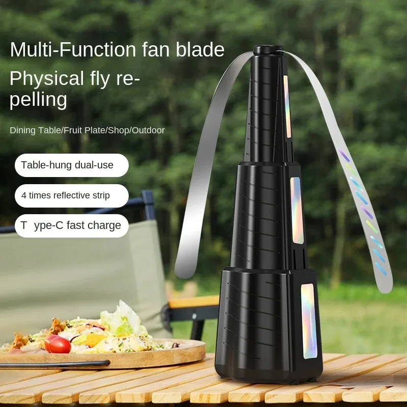 Mini ventilador eléctrico estirable, repelente de moscas, hoja holográfica, portátil, para uso en mesa interior y exterior, repelente de insectos, 6 uds.