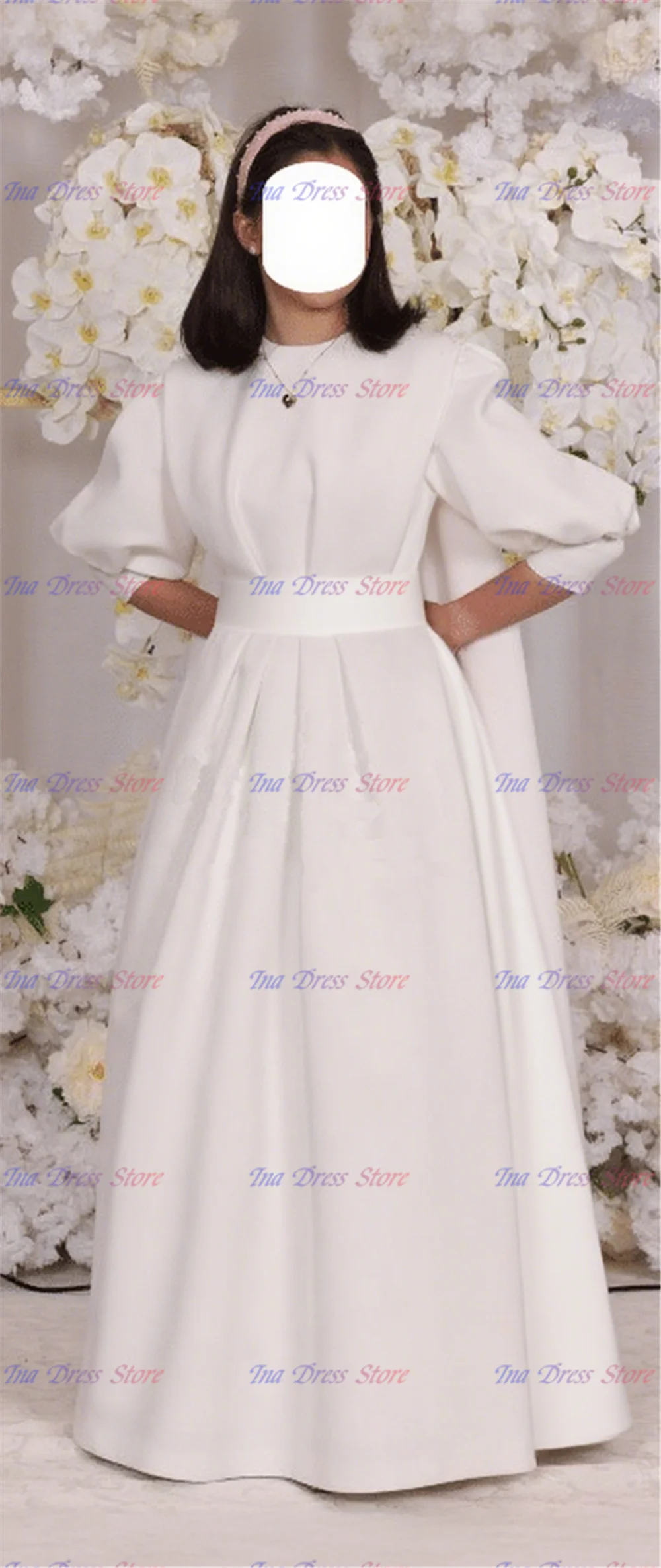 

Элегантные качественные белые атласные платья для крещения и причастия, платье с цветочным узором для девочек, атласный длинный пояс с бантом для девочек, платья на день рождения