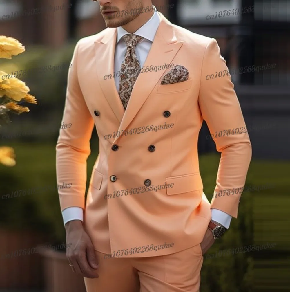 Light Orange Formal Occasion Men Suit Wedding Party Groom Suit Groomsman Male Tuxedos Bridegroom Costume 2 Piece Set Jacket Pant