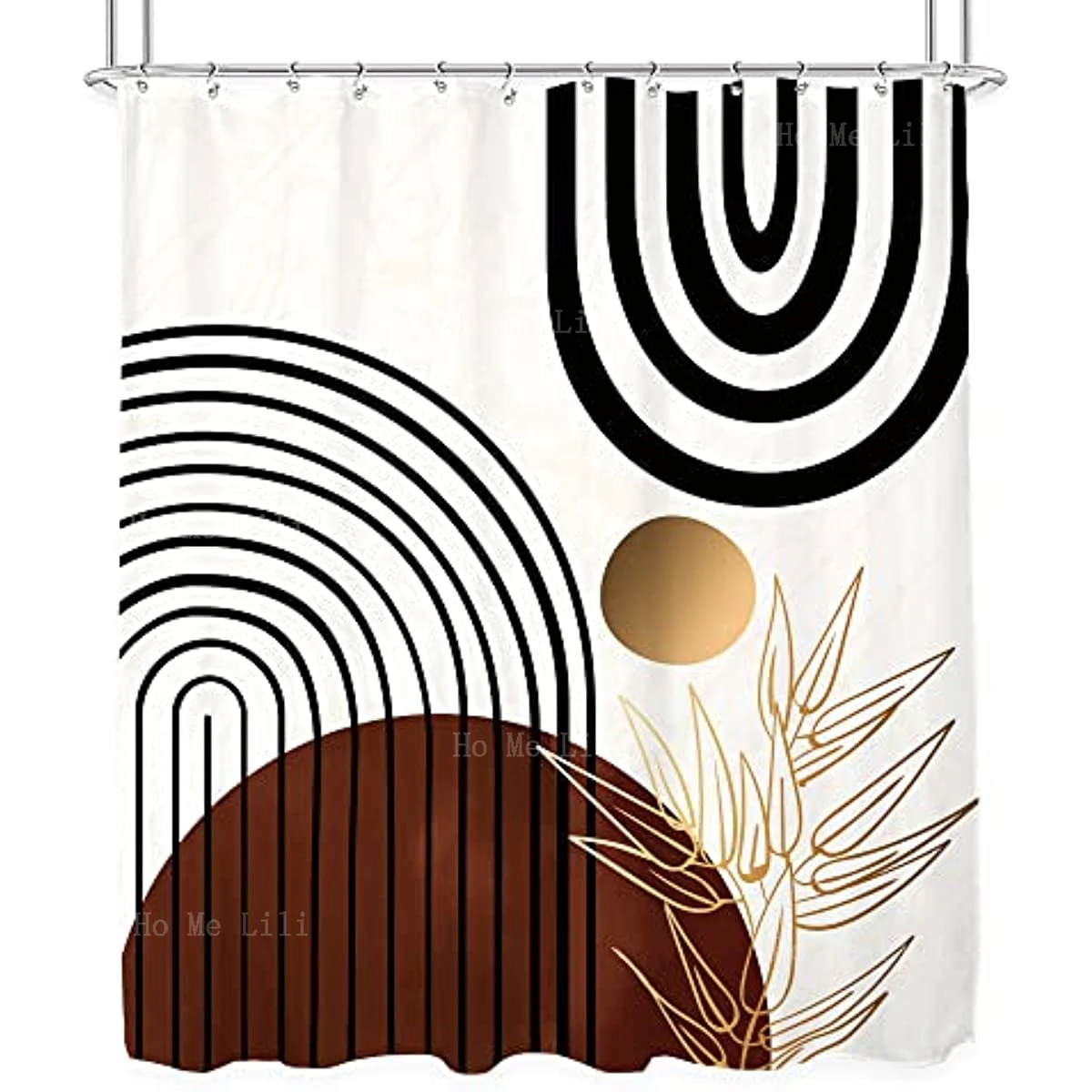 Abstract Mid Century Minimalist Geometric Aesthetic Boho Leafs Modern Simple Shower Curtain For Bathroom Decor