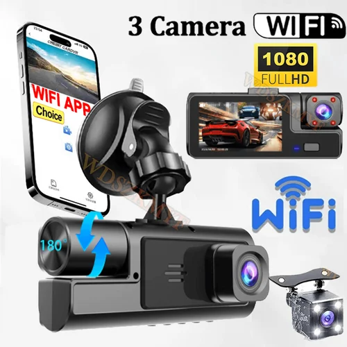 Cámara de salpicadero de 2/3 canales para coches, cámara de coche 1080P, grabadora de vídeo WIFI, cámara de visión delantera o trasera, DVR, caja negra, accesorios para coche
