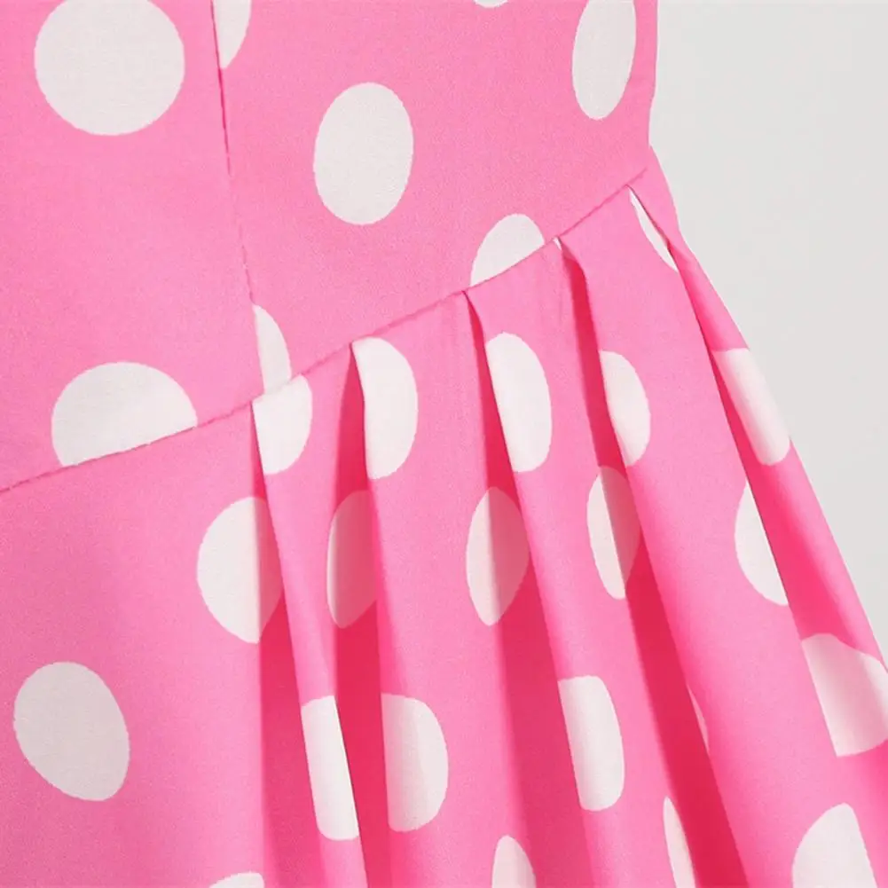 2025 Dot Print Square Neck Women Dress Retro A-line Big Swing Tight High Waist Sleeveless 50s60s Party Prom Ball Gown Midi Dress