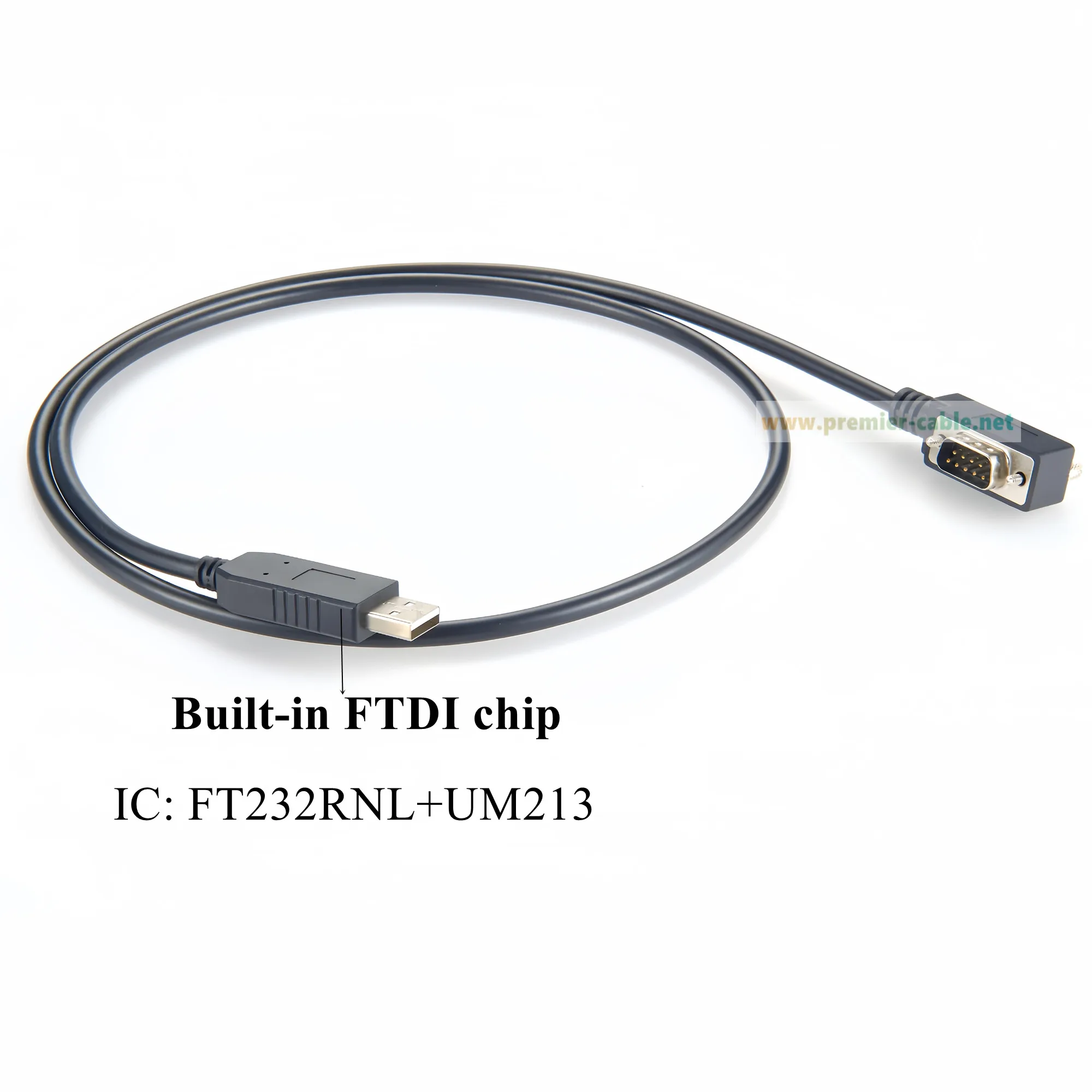 90 Degree Low Profile USB 2.0 to DB9 Male Serial Converter Cable with FTDI FT232RNL Chip Space-Saving USB to RS232 to COM Port