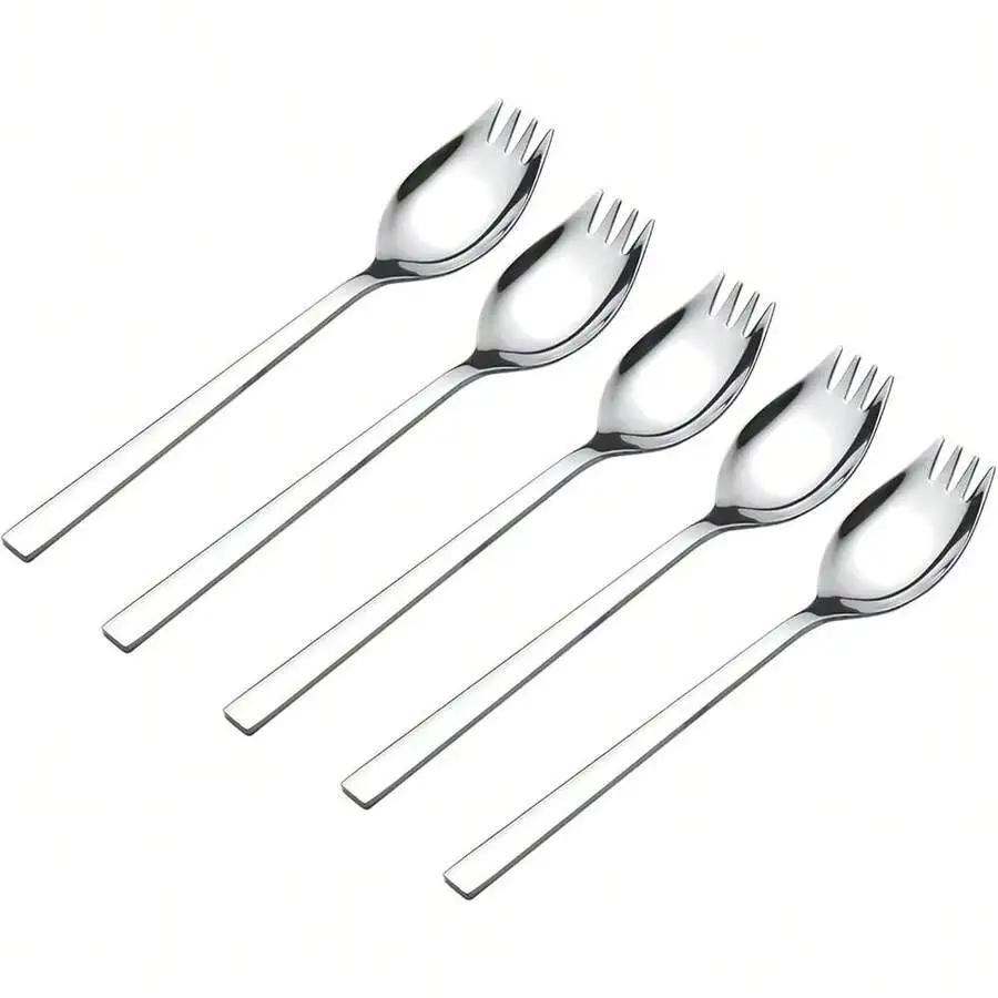 

Stainless Steel Spork Set 6 Pieces 7.5 Inch Long Handle Dessert Spoon Fork Combo