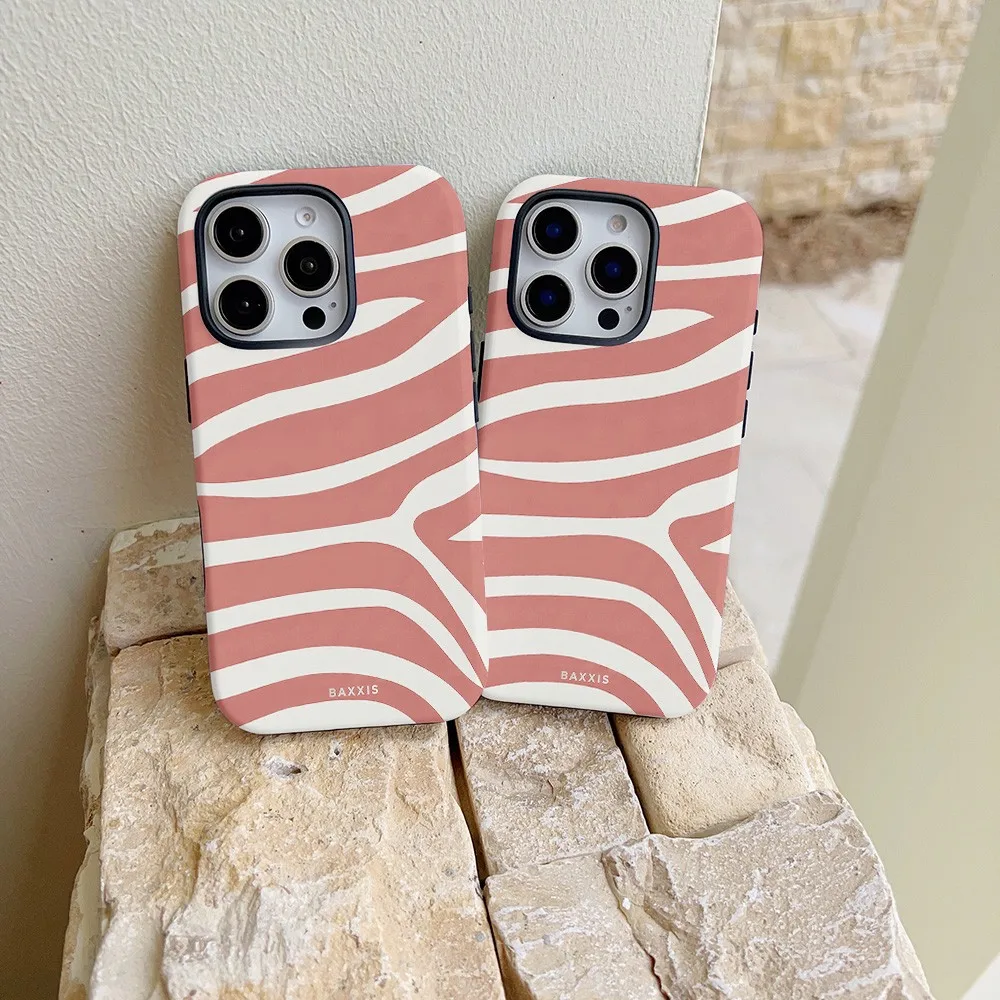 Pink White Zebra Print Phone Case for Samsung Galaxy S22 S23 S24 S25 S26 FE Plus Ultra Edge 4G 5G Luxury Double-layer