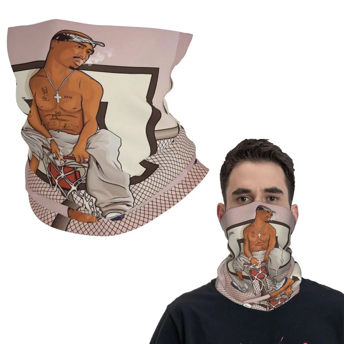 

Rapper Tupac 2PAC Hip Hop Bandana Neck Gaiter Printed Wrap Mask Scarf Multifunction Headwear Running For Men Women Adult