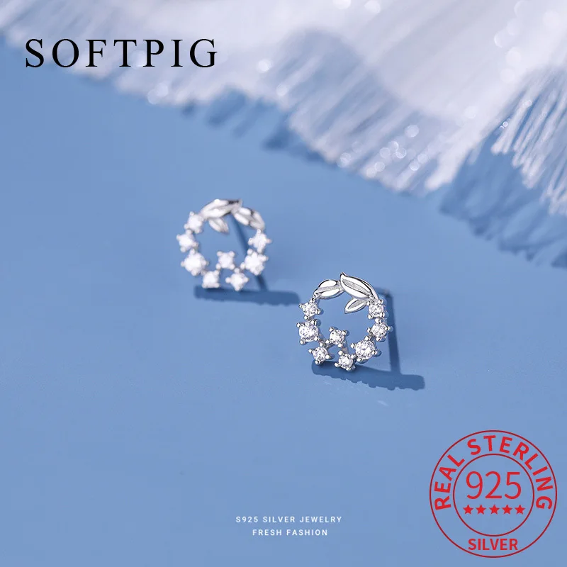 

SOFTPIG настоящее серебро 925 пробы с цирконом и полым цветком, мини-серьги-гвоздики для женщин, милые ювелирные изделия, легкие роскошные аксессуары