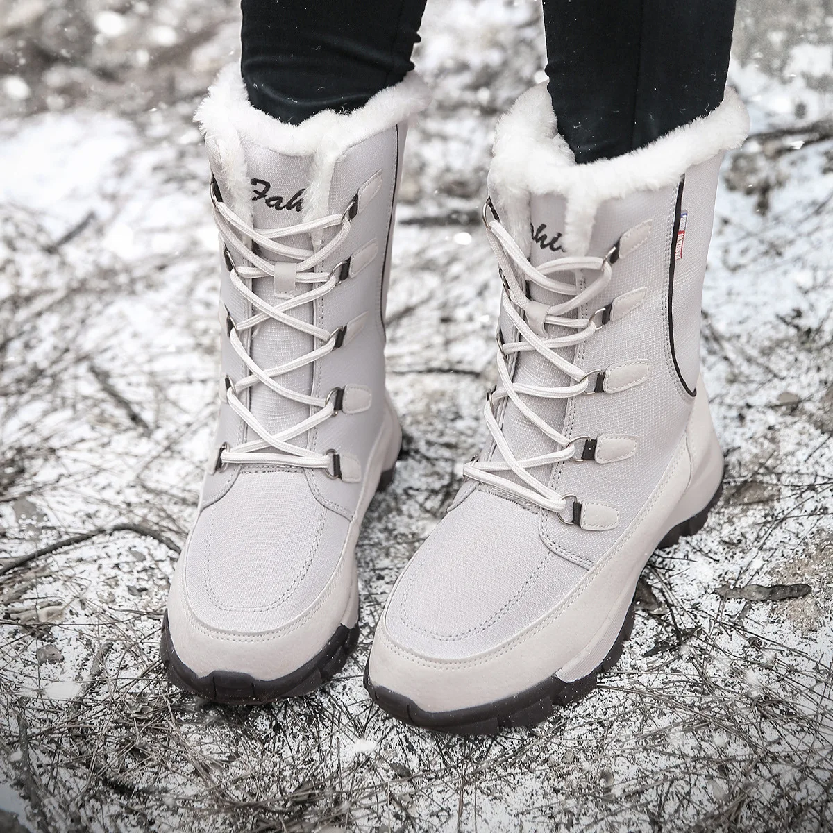 High quality mid calf high snow boots for women waterproof 2025 winter size 41 42 outdoor plush warm walking shoe black grey