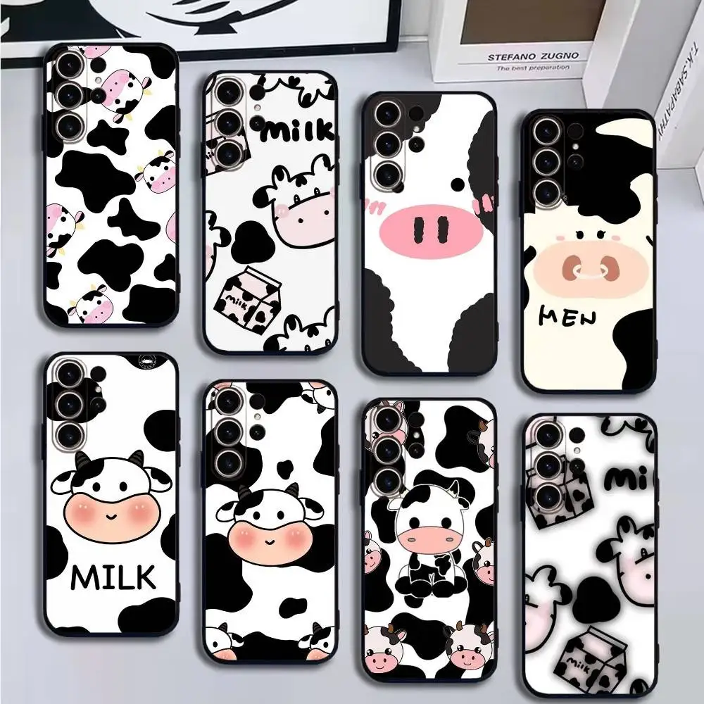 

Cute Dairy cow Phone Case For SamsungS25,24,21,22,23,30,Ultra,20,Plus,Fe,Lite,Note,10,9,5G Black Cover
