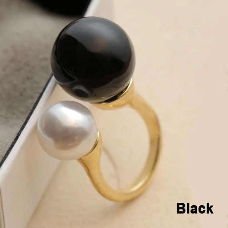 1pc Korean Fashion Rings for Women Chic Fashion Double Pearl White Black Opening Adjustable Ring Gift for Birthday Party  Rings