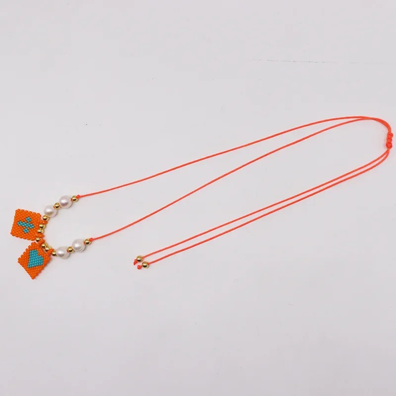Bohemia Rice bead necklace Heart shape Cross Tag Multiple colors Hand-woven Alloy Personality Retro Creativity Beaded necklace