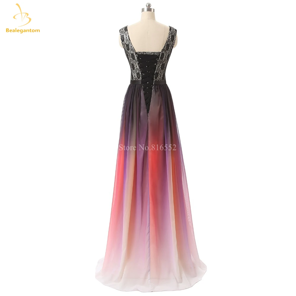 Bealegantom V-Neck Lace Gradiente Chiffon Prom Vestidos, Sexy Cinto Formal, Evening Party Gown, Novo, Ombre