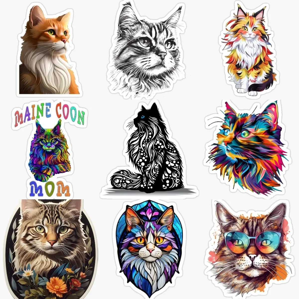 

Креативные водонепроницаемые наклейки из ПВХ с изображением мейн-куна и кота для украшения холодильника, окна, комнаты, стены автомобиля, фургона, велосипеда, наклейки, аксессуары