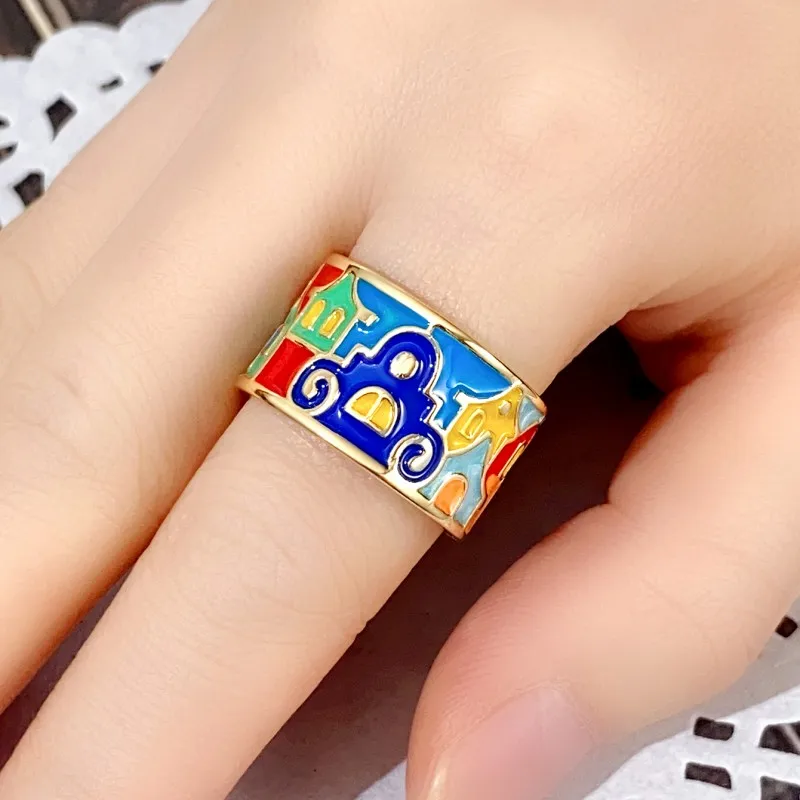 CAOSHI Fashion Colorful Enamel Finger Ring for Women Fancy Accessories for Daily Party Stylish Female Aesthetic Jewelry Gift