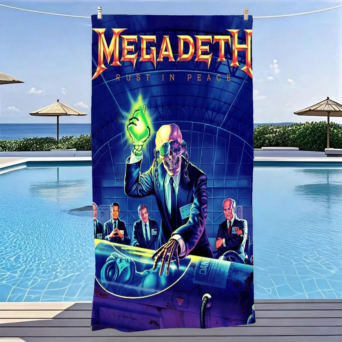 1pc M-Megadeth R-Rust In Peace Suit Skeleton Beach Towel Microfiber Soft Quick Dry Bath Towel for Rock Fans Swimming Outdoor