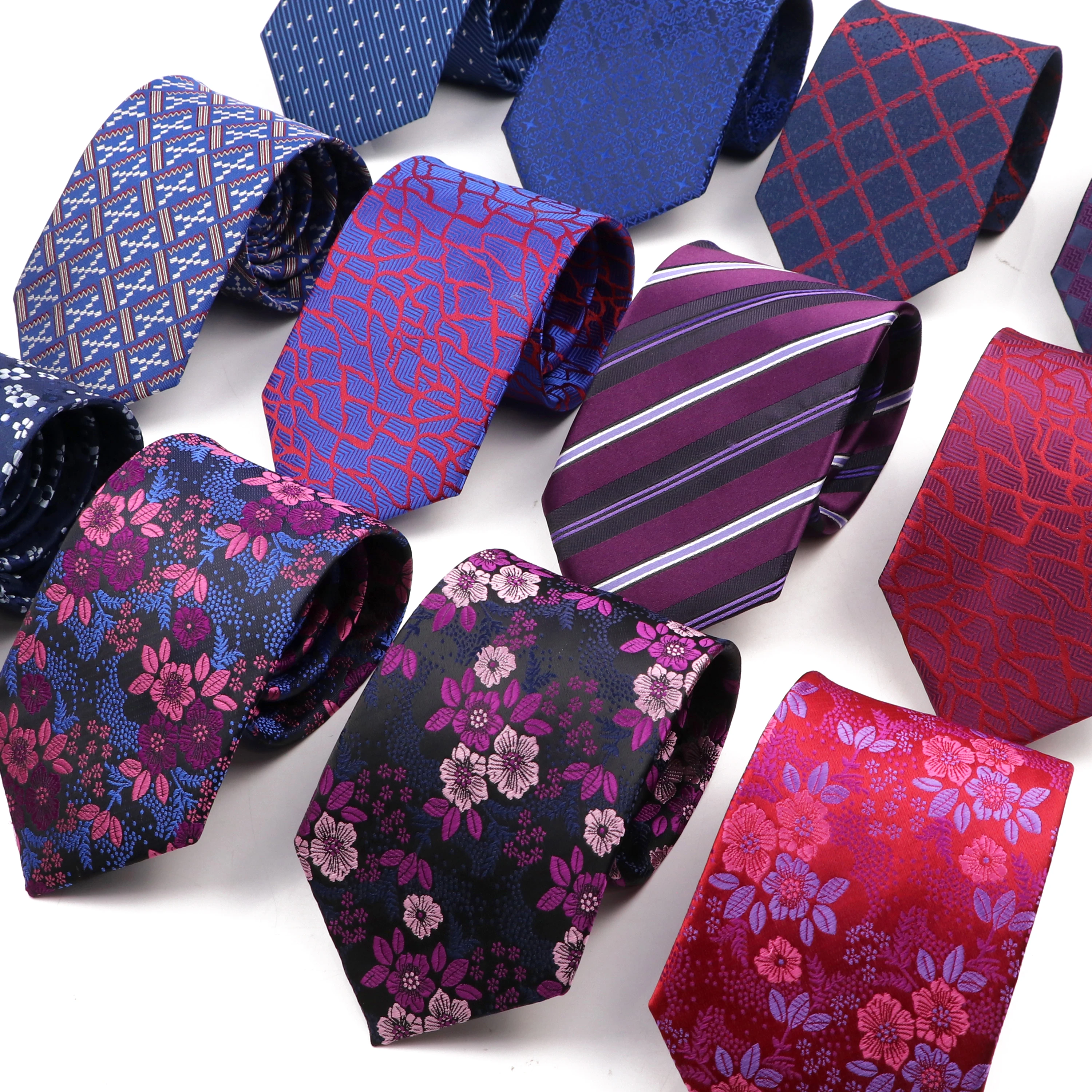 

Purple Red Floral Striped Men Ties 8cm Width Jacquard Polyester Wedding Business Luxurious Gravata For Men Daily Wear Accessory