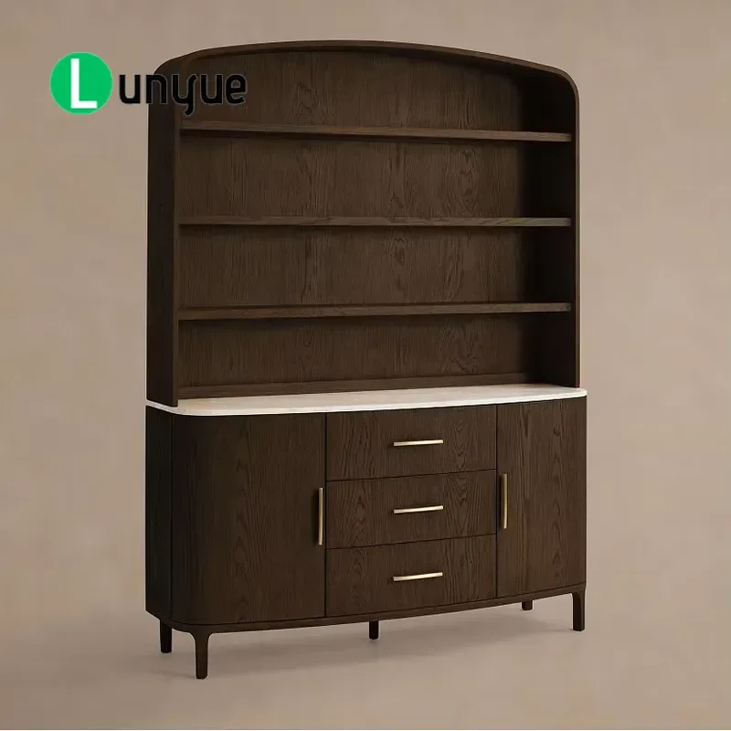 Modern Oak Open Side Cabinet Wooden Locker with Drawers Luxury Style Living Room Furniture Set Storage Solution for Home