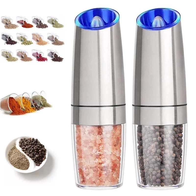 Electric Salt and Pepper Grinders Stainless Steel Automatic Gravity Herb Spice Mill Adjustable Coarseness Kitchen Gadget Sets