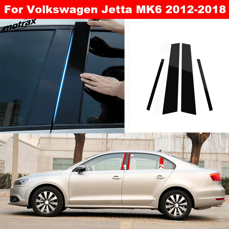 Car Door Side Window Decorative Pillar Posts Trim Cover Glossy Protection Sticker 4PCS for Volkswagen VW Jetta MK6 2012-2018