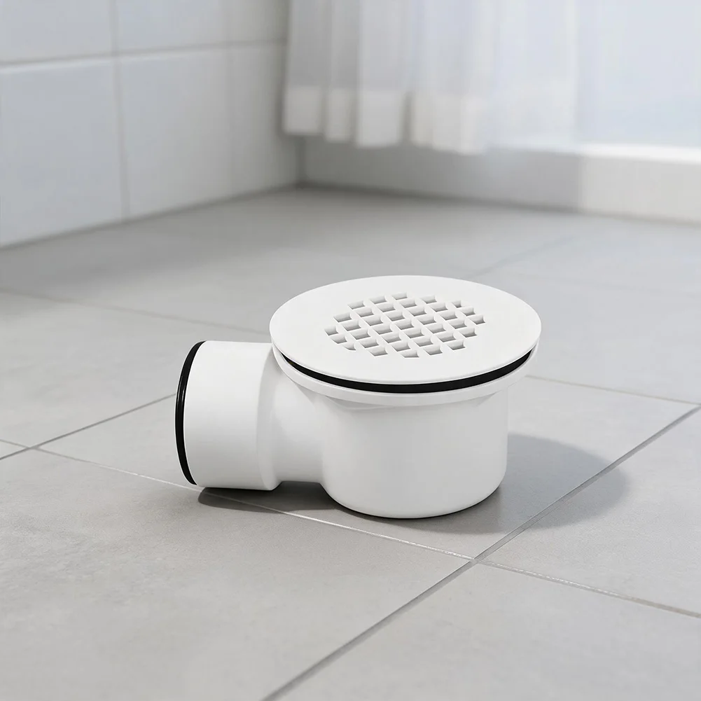 Low-Profile Side Outlet Shower Drain Kit For 1.5/2 Inch PVC With Hair Strainer Leak-Proof White, Bathroom Accessories