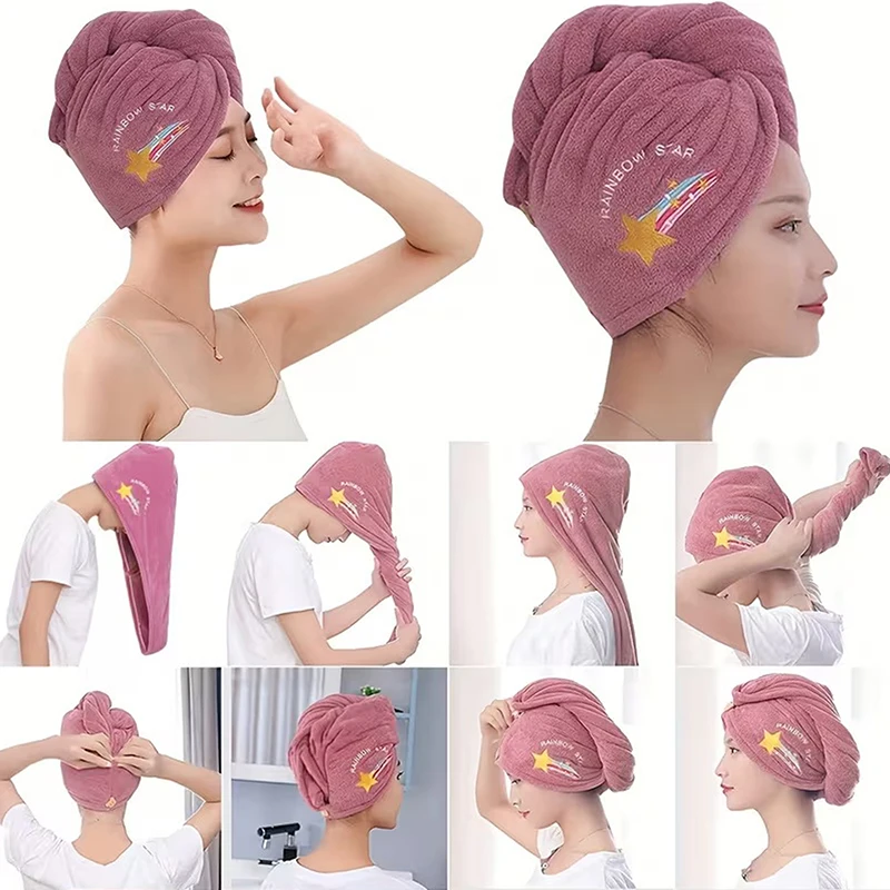 Quick-Dry Super Absorbent Coral Velvet Dry Hair Towel Cap Bath Cap With Button For Spa, Beauty, After Bathing And Hair Care