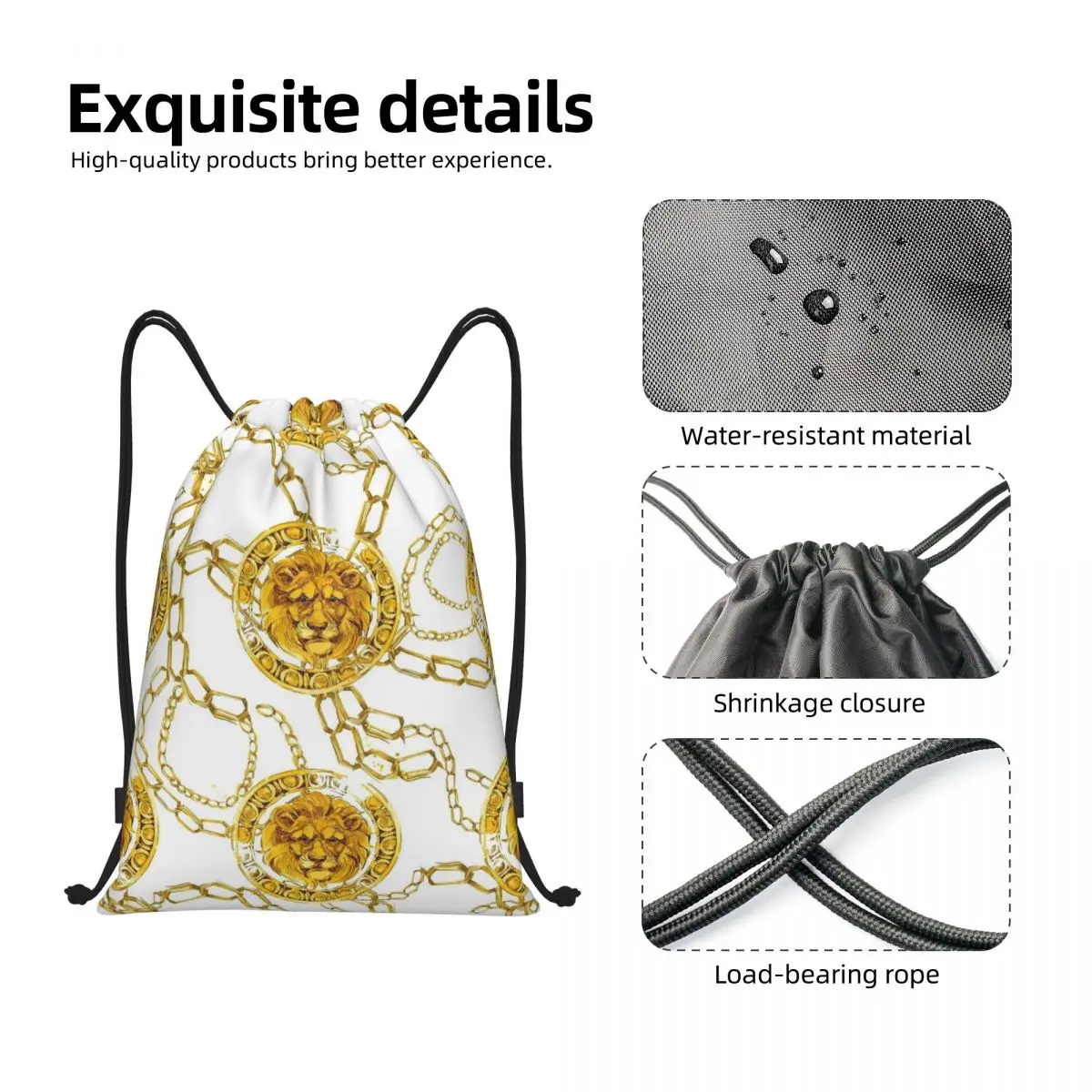 Golden Lion Baroque สีน้ํา Vintage Drawstring กระเป๋าเป้สะพายหลังกีฬา Sackpack String Bag สําหรับออกกําลังกาย