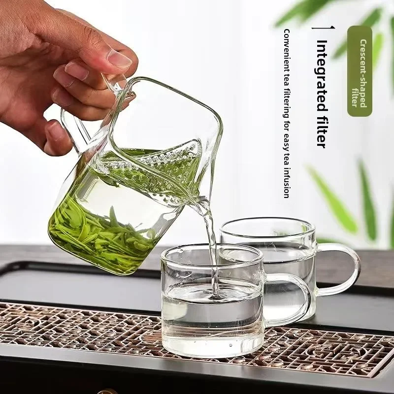 Thickened Glass Public Cup Integrated Tea Brewing Pot Heat Resistant Square Moon Tooth Filter Tea Leak  Green Tea