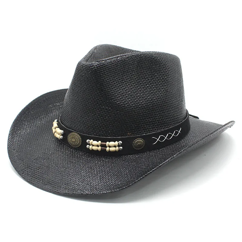 2025 Western Spring Summer Men Women Ethnic Style Rigid Cowboy Straw Hat Big Brim Top Hat Sunshade Sun Hat