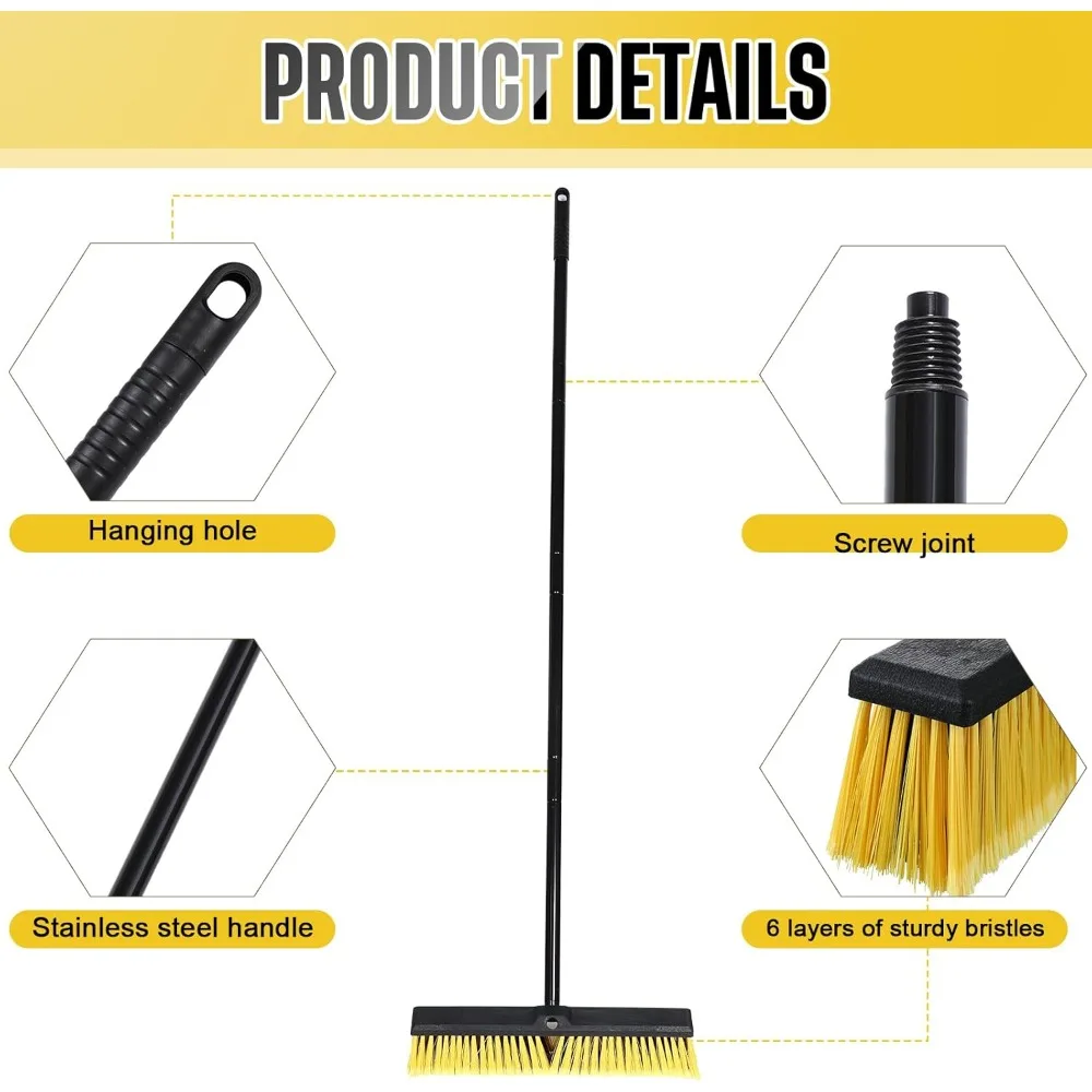 HOME - 10 Pack 18 Inches Push Broom Outdoor, Multi Surface Garden Brush Broom with Adjustable 63" Long Handle for
