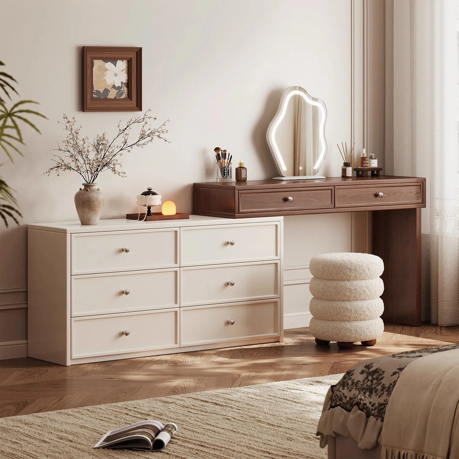 Strictly selected Akino dresser chest integrated new bedroom solid wood corner master bedroom paint makeup table mirror