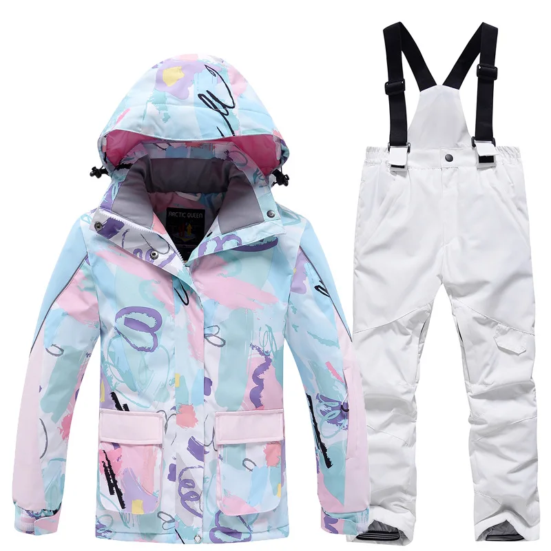 Girls Boys Ski Jacket And Ski Pants Warm Windproof Winter Overalls Hoodie Waterproof Outdoor Sports Snow Clothing Snowboard Suit