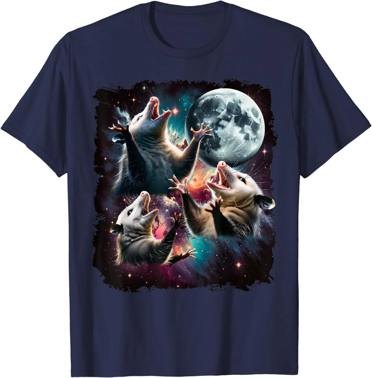 Three Opossum Moon | 3 Possum Moon Funny Weird Cursed Meme T-Shirt