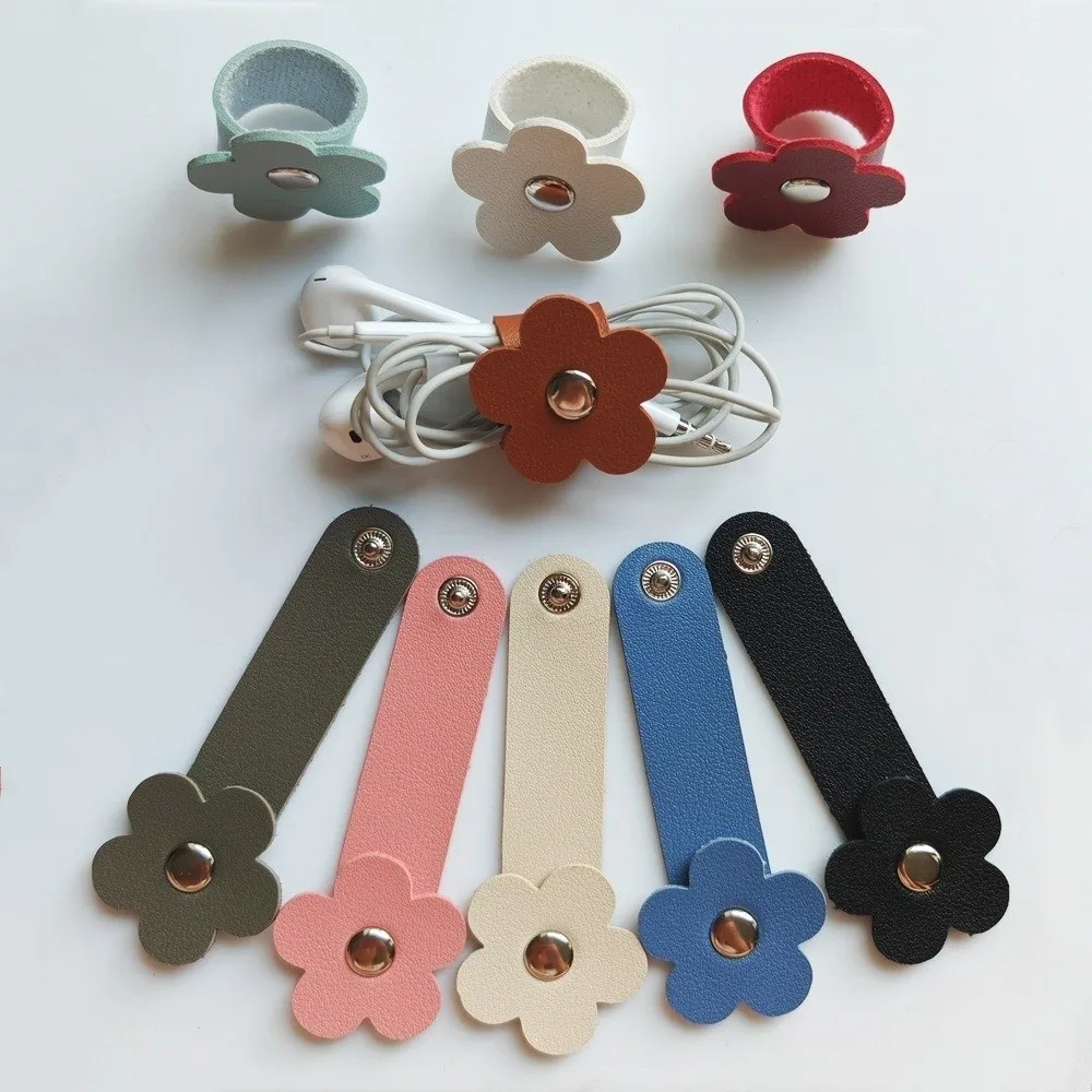 

Accessories Leather Flower Cable Winder Portable Reusable Cord Organizer Clips Fastening Straps Earphone Cord
