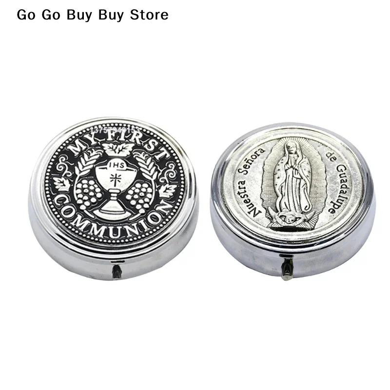 Caja de Joyería Metálica Retro con Diseño del Santo Grial, Organizador de Rosarios y Collares Vintage, Regalo Religioso para Comuniones, Caja de Almacenamiento para Pendientes de Iglesia