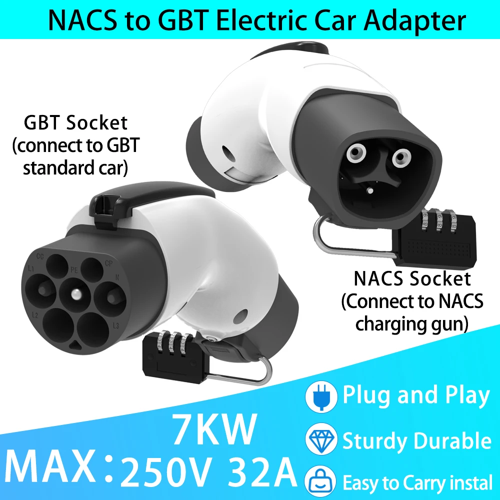 

Адаптер T esla TO GBT EV 32A 7KW 250V Для зарядного устройства NACS в конвертер GB/T с противоугонным замком Адаптер безопасной зарядки NACS to gbt