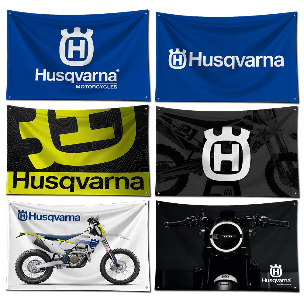 3x5 Ft Motorcycle Flag Polyester Digital Printing Banner H-husqvarnas for Garage Wall Art Out Door Decoration With Brass Grommet