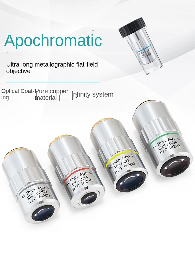 2X 5X10X20X50XMetallographic Infinite Distance Ultra Long Working Distance Objective APO Flat Field Fully Apochromatic Objective