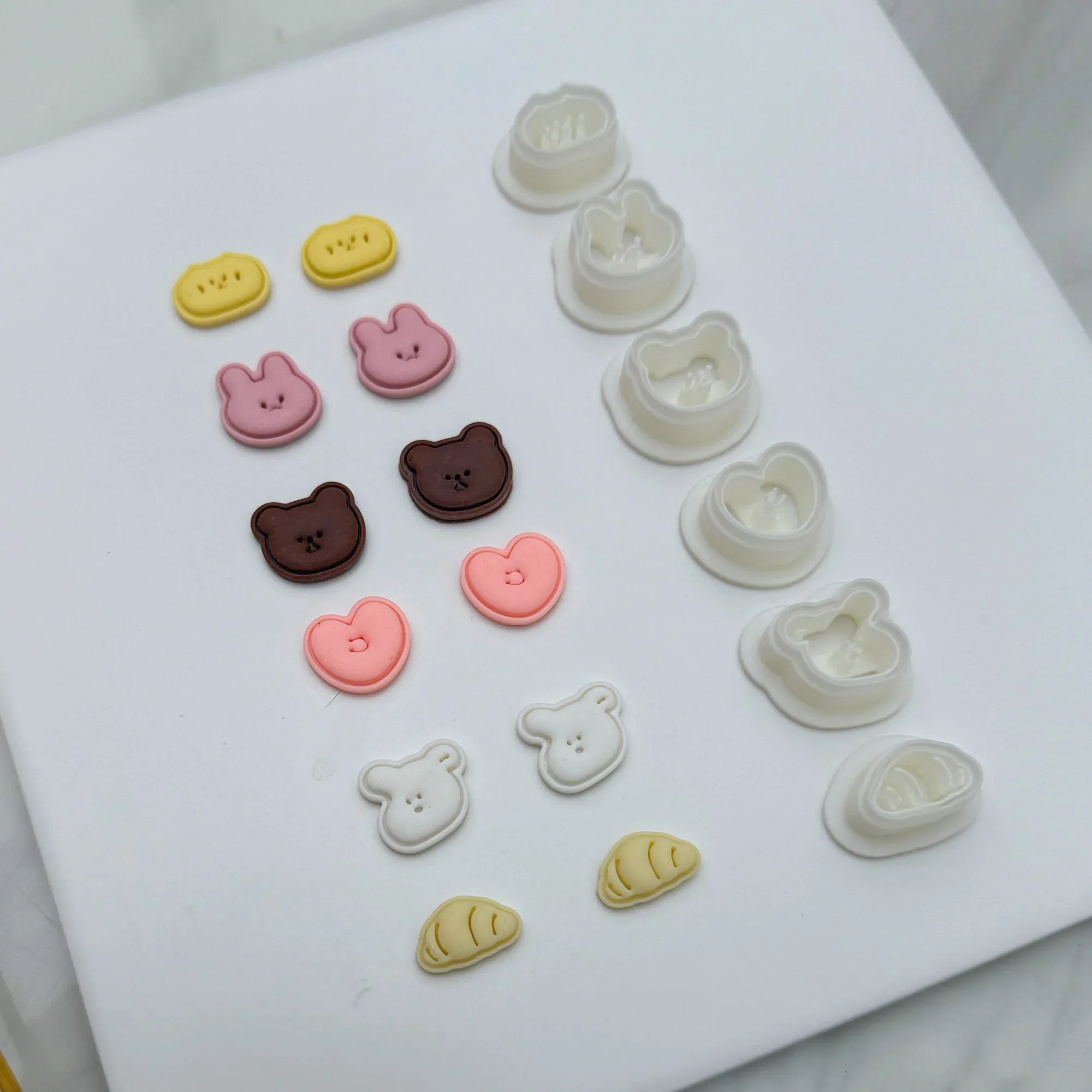 미니 귀여운 코일 빵 토끼 개 곰 하트 모양 폴리머 클레이 커터 귀걸이 펜던트 쥬얼리 엠보싱 몰드, DIY 커팅 몰드