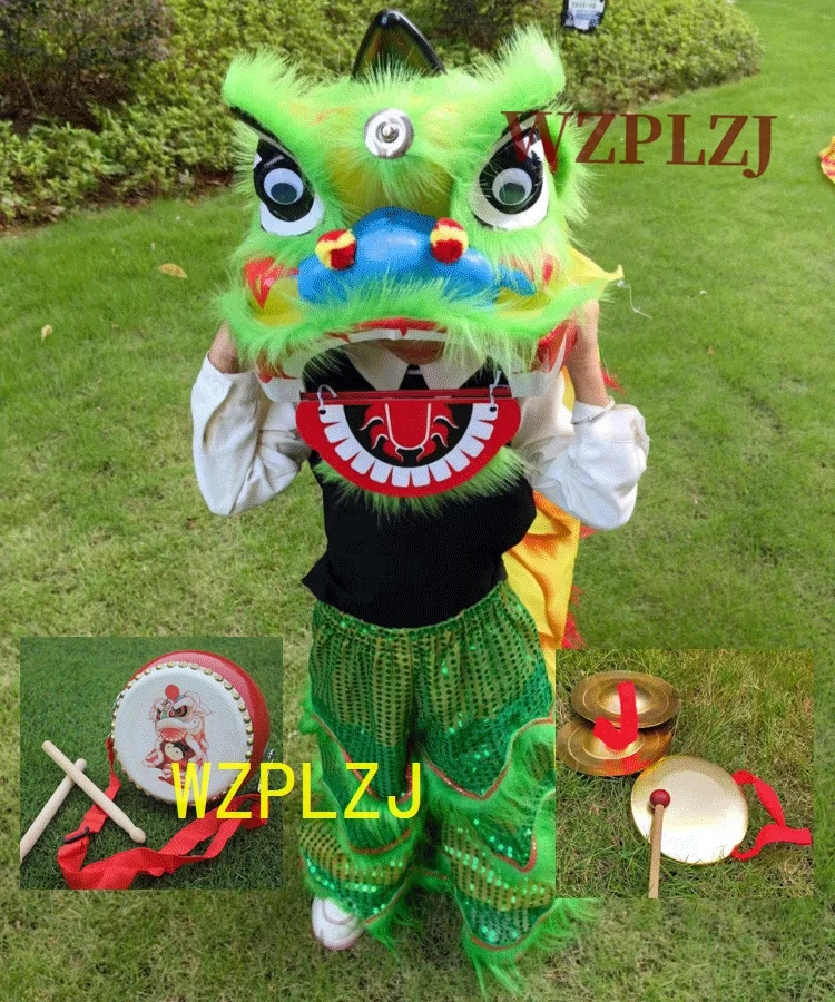 12 inch Lion Dance Costume Cartoon Drum Gong cymbals  pants 2-5 Age Boy Girl Child Play Parade Stage Outdoor Sports Toys  Games