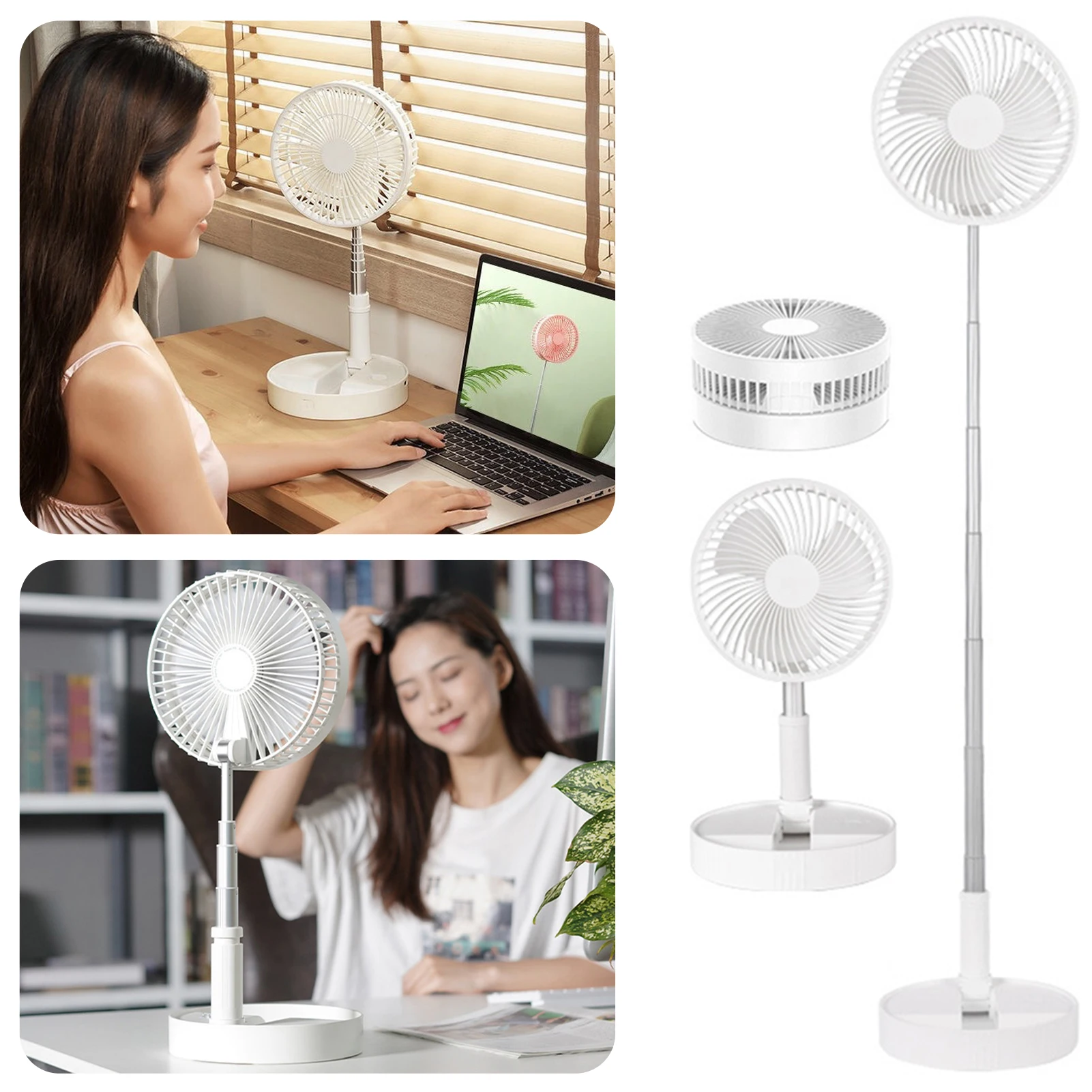 Folding Pedestal Standing Fan Height Adjustable 4 Speed Oscillating Floor Fan Battery Operated Air Circulation Air-Conditioner