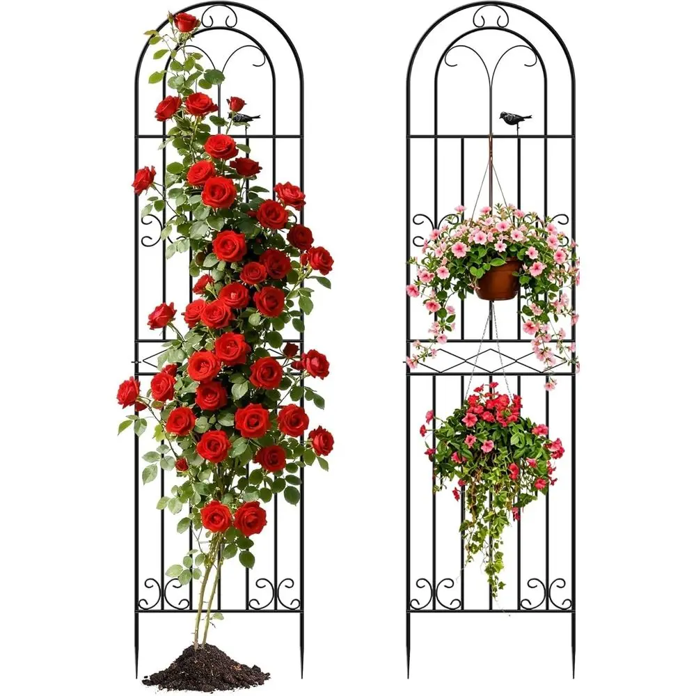 78H x 20W Metal Garden Trellis, Outdoor Indoor Tall Climbing Plant Support, Black Coated Decorative Lattice Panel for Potted Pla