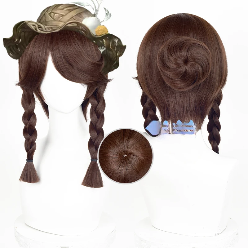 Identity Ⅴ Gardener Emma Woods Cosplay Party High Temperature Matte Silk Brown Hairpiece Tress Wig + Hairnet Halloween Xmas Gift